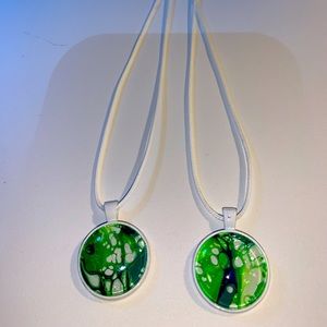 Into The Forest- set of mixed greens, whites, and darks by acrylic pour.